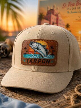 Tarpon Leather Patch Hat | Florida Fishing Cap | Coastal Snapback